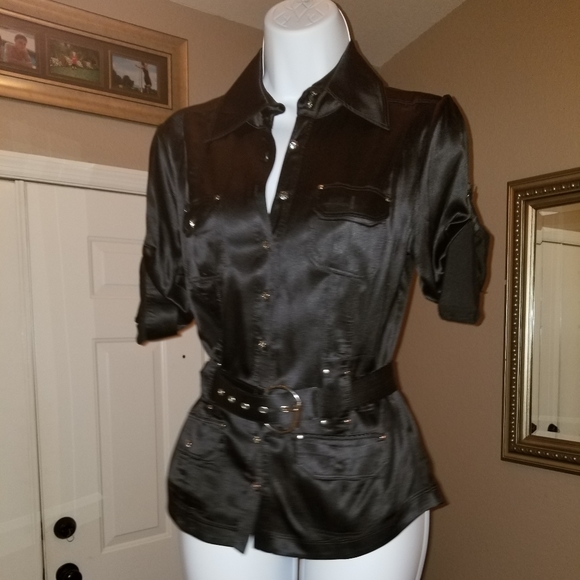 bebe black button down blouse - Picture 2 of 13